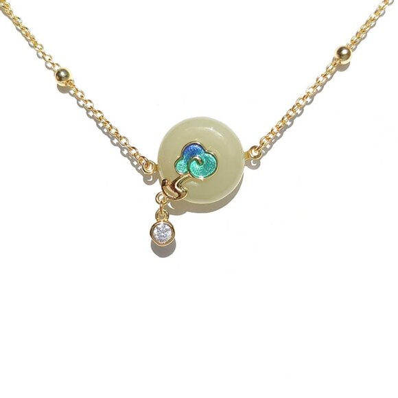 Lotus 925 Sterling Silver Nephrite Jade Necklace For Women - Picture 4 of 6